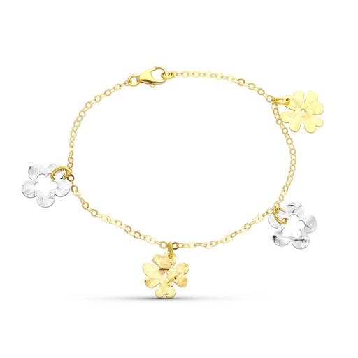 [P25000021] 18K PULSERA ORO BICOLOR FLORES 17 CM
