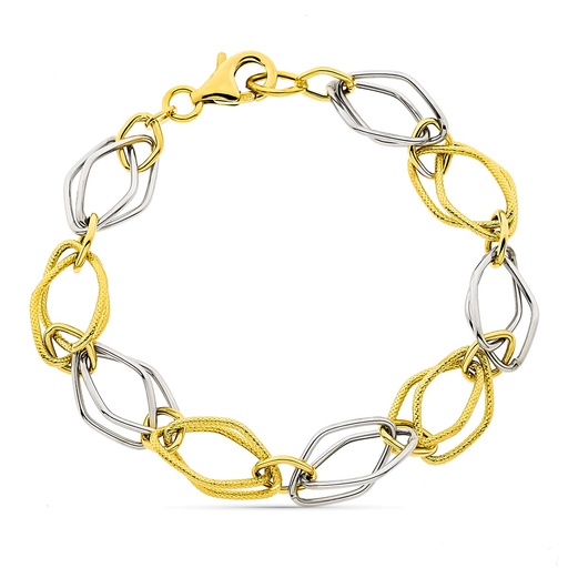 [P25000024] 18K PULSERA BICOLOR ESLABONES ANCHO 8 MM LARGO 20 CM