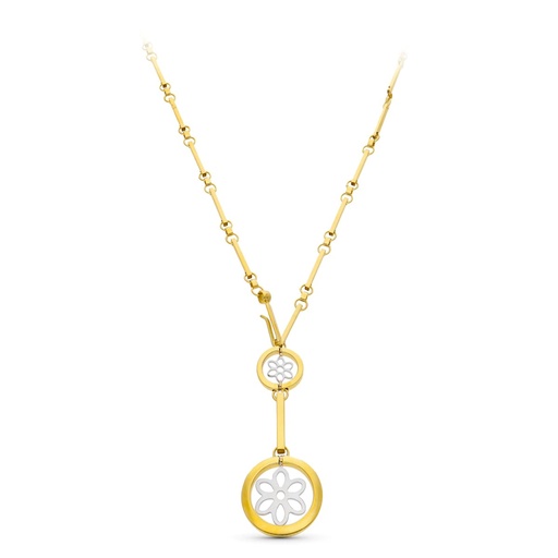 [P25000039] 18K GARGANTILLA ORO BICOLOR CIRCULOS Y FLOR 45 CM