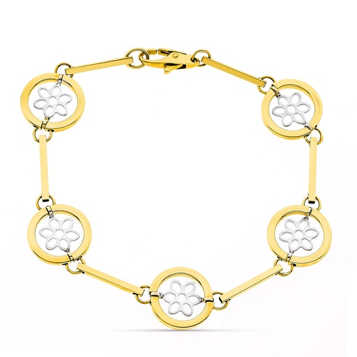 [P25000040] 18K PULSERA ORO BICOLOR CALADOS ANCHO 14 MM LARGO 19 CM