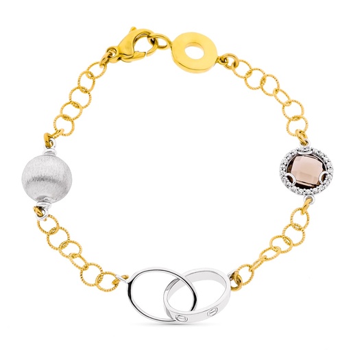 [P25000065] 18K PULSERA ORO BICOLOR ESLABONES PIEDRA FUME. ANCHO 10 MM LARGO 19 CM