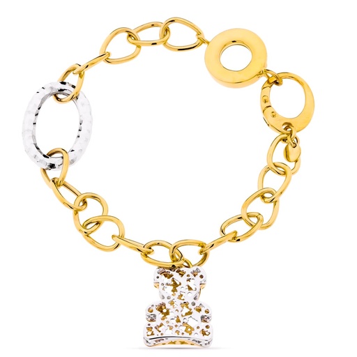 [P25000070] 18K PULSERA BICOLOR ESLABONES Y OSO