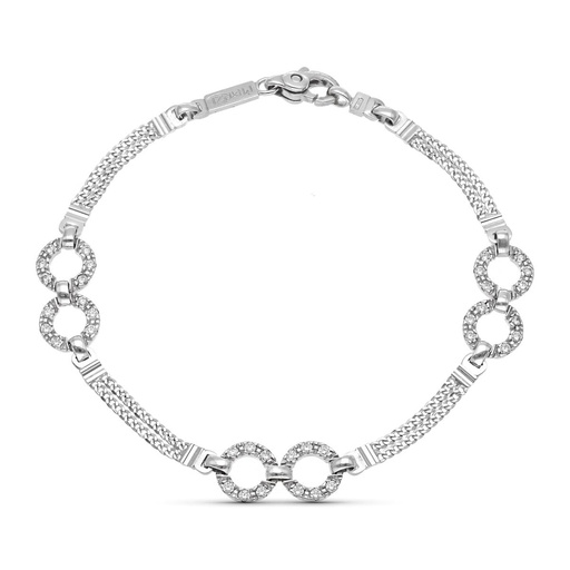 [P25000088] 18K PULSERA ORO BLANCO TRAMOS Y CIRCULOS CON CIRCONITAS18.5 CM