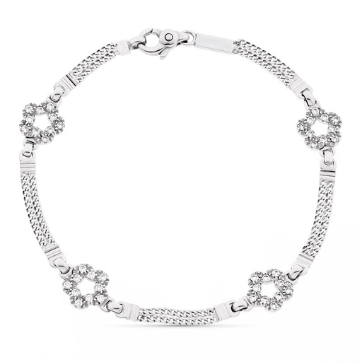 [P25000089] 18K PULSERA ORO BLANCO FLORES ANCHO 8 MM LARGO 19.5 CM