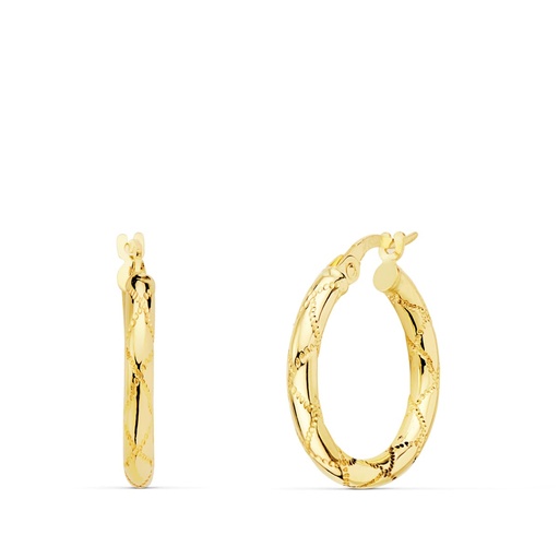 [P25000128] 18K AROS ORO AMARILLO REDONDOS HUECOS DIBUJO 20X2.5 MM
