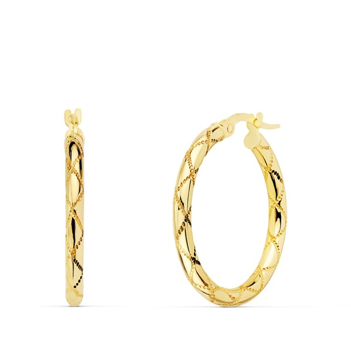 [P25000129] 18K AROS ORO AMARILLO REDONDOS HUECOS DIBUJO 25X2.5 MM