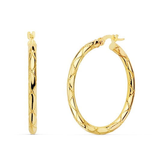 [P25000130] 18K AROS ORO AMARILLO REDONDOS HUECOS DIBUJO 30X2.5 MM