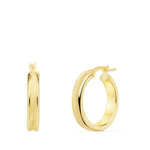 [P25000134] 18K AROS ORO AMARILLO REDONDOS MATE Y BRILLO 19X4 MM