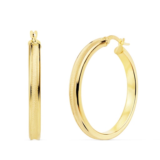 [P25000136] 18K AROS ORO AMARILLO REDONDOS MATE Y BRILLO 30X4 MM