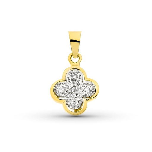[P2541] 18K CRUZ ORO BICOLOR CON CIRCONITAS 14X11 MM