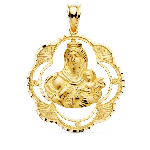 [P26000011] 18K MEDALLA VIRGEN DEL CARMEN PANDERETA 32X28 MM