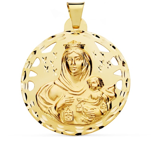 [P26000451] 18K MEDALLA VIRGEN DEL CARMEN CALADA 42 MM