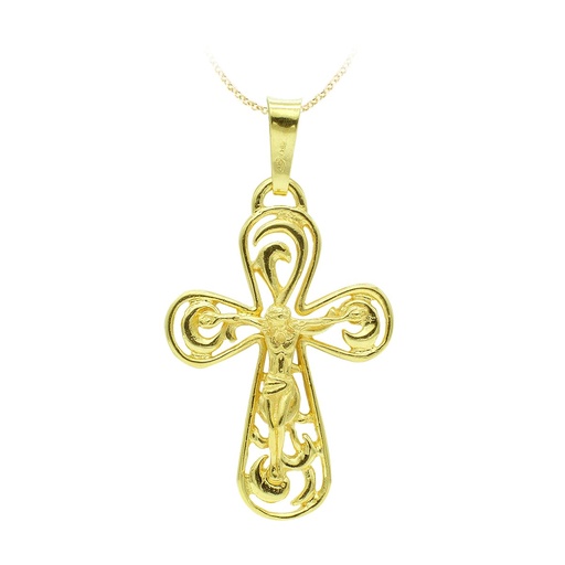 [P26000453] 18K CRUZ ORO AMARILLO CON CRISTO 37X25 MM