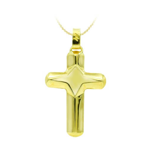 [P26000457] 18K CRUZ ORO AMARILLO HUECA LISA 37X24 MM