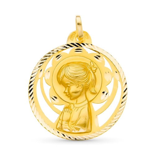 [P26000701] 18K MEDALLA ORO AMARILLO VIRGEN NIÑA CALADA 26 MM