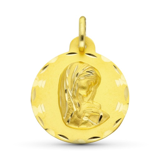[P26000735] 18K MEDALLA ORO AMARILLO VIRGEN NIÑA TALLADA 22 MM