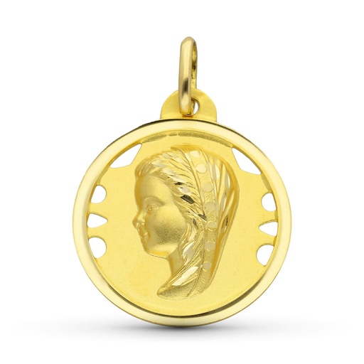 [P26000759] 18K MEDALLA ORO AMARILLO VIRGEN NIÑA CALADA 22 MM