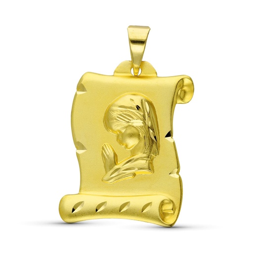 [P26000780] 18K PERGAMINO ORO AMARILLO VIRGEN NIÑA 28X20 MM