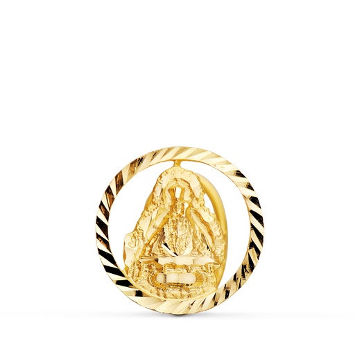 [P26000856] 18K MEDALLA ORO AMARILLO VIRGEN DE LA CABEZA SOLAPA BORDE TALLADO 20 MM