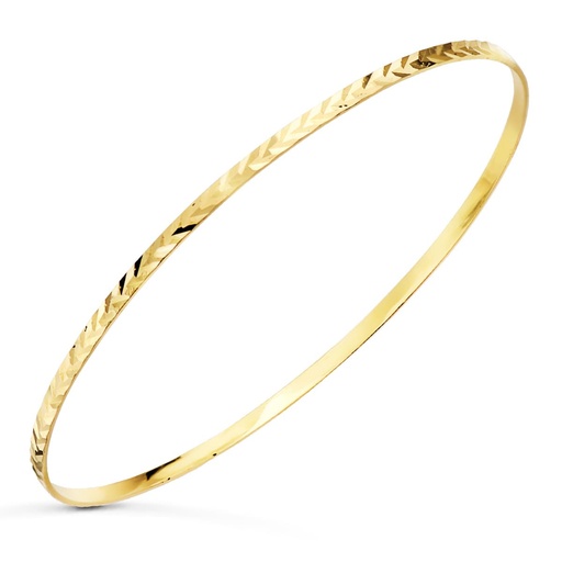 [P26001008] 18K PULSERA ARO SEMANARIO TALLADO ANCHO 2 MM DIAMETRO 6.5 CM