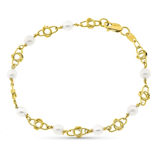 [P26001031] 18K PULSERA ORO AMARILLO NUDOS Y PERLA 18 CM