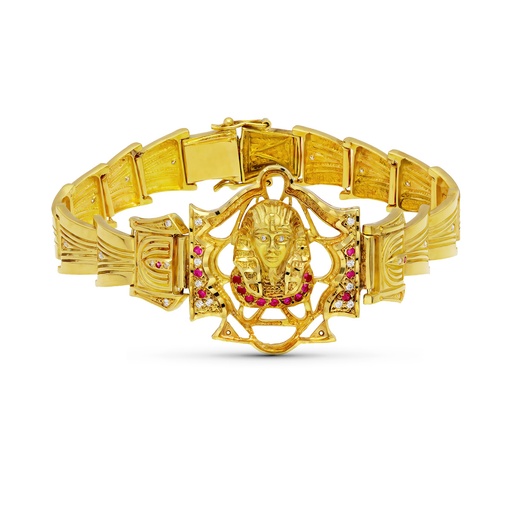 [P26001077] 18K PULSERA ORO AMARILLO CABEZA EGIPCIO CIRCONITAS