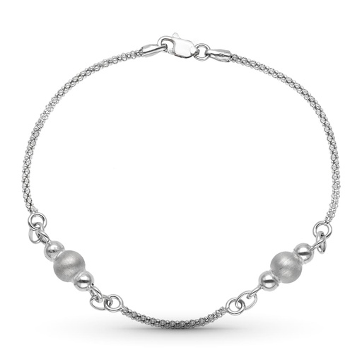 [P26001139] 18K PULSERA ORO BLANCO CADENA Y BOLAS MATE Y BRILLO