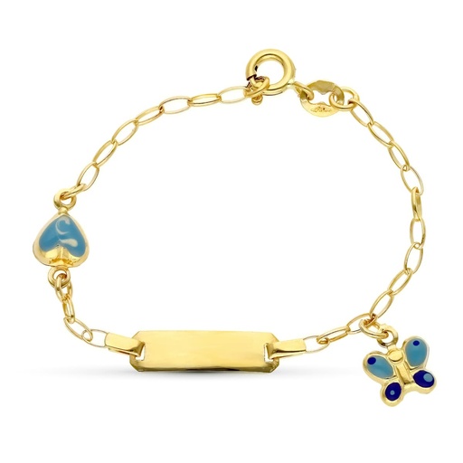 [P26001161] 18K ESCLAVA ORO AMARILLO MARIPOSA Y CORAZON 13 CM