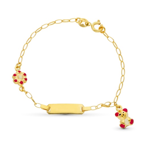 [P26001164] 18K ESCLAVA ORO AMARILLO OSO Y FLOR ESMALTE 13 CM