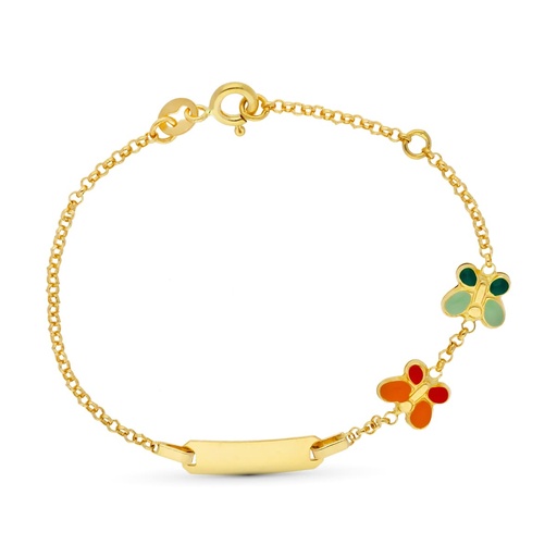 [P26001195] 18K ESCLAVA ORO AMARILLO MARIPOSAS ESMALTE 16 CM