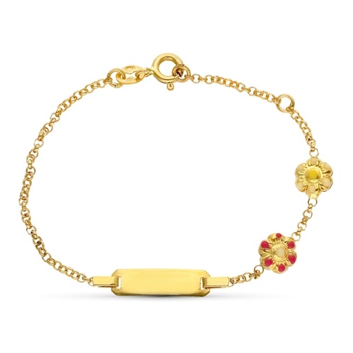 [P26001196] 18K ESCLAVA ORO AMARILLO FLORES 15.5 CM