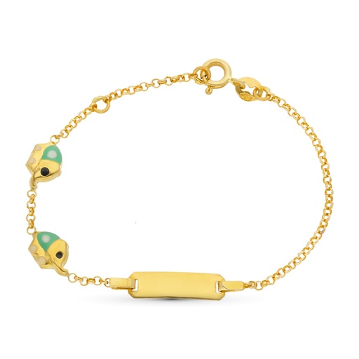 [P26001197] 18K ESCLAVA ORO AMARILLO ELEFANTES ESMALTE 15.5 CM