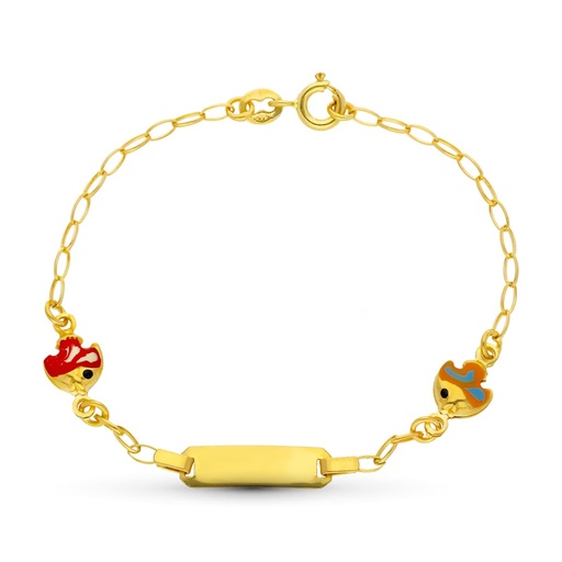 [P26001199] 18K ESCLAVA ORO AMARILL PECES ESMALTE 13.5 CM