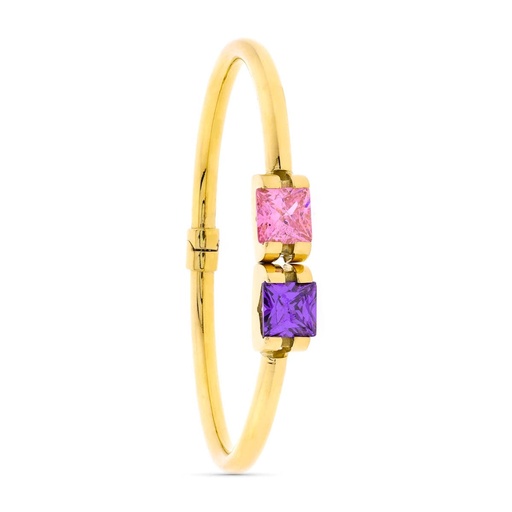 [P26001211] 18K PULSERA RIGIDA 2 PIEDRAS COLOR AMATISTA Y ROS DE FRANCIA