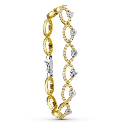 [P26001240] 18K PULSERA ORO BICOLOR CIRCONITAS FLORES