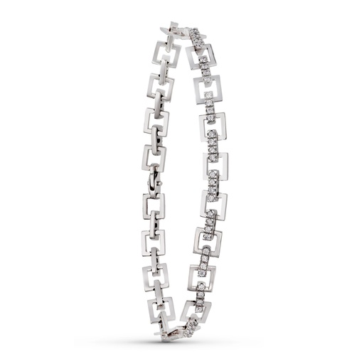 [P26001272] 18K PULSERA ORO BLANCO ESLABONES CUADRADOS CIRCONITAS