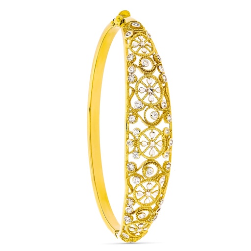 [P26001284] 18K PULSERA RIGIDA FILIGRANA ORO BICOLOR CIRCONITAS