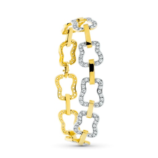 [P26001289] 18K PULSERA ORO BICOLOR ESLABONES CON CIRCONITAS
