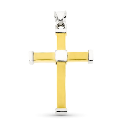 [P26001302] 18K CRUZ ORO BICOLOR HUECA BICOLOR 38X24 MM