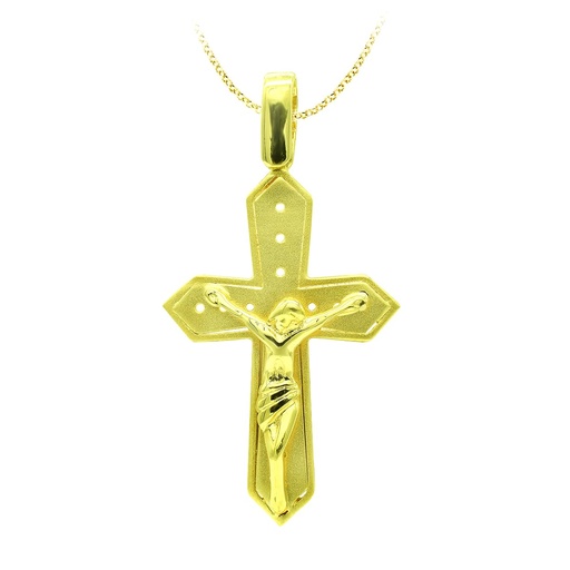 [P26001306] 18K CRUZ ORO AMARILLO CON CRISTO 30X19 MM