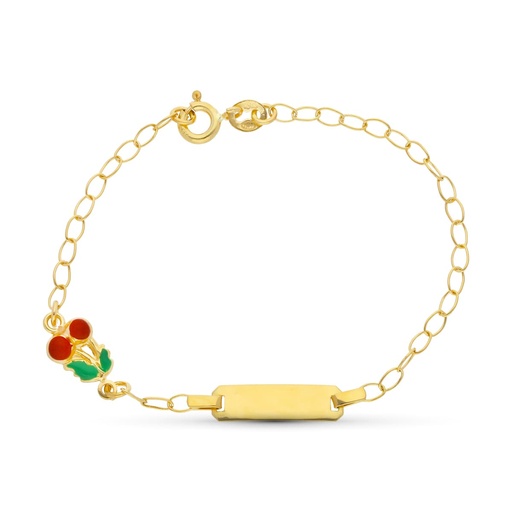 [P26001309] 18K ESCLAVA ORO AMARILLO CEREZAS ESMALTE 16.5 CM