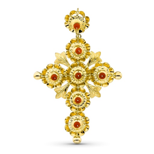 [P2619] 18K CRUZ ORO AMARILLO MANTILLA ARQUILLOS. 71X47 MM