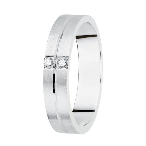 [P28000001] 18K ALIANZA ORO BLANCO MATIZADA 4 MM DIAMANTES 0.06 QTS.