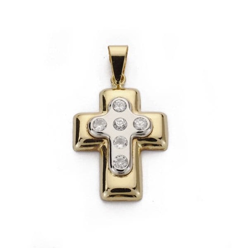 [P2843] 18K CRUZ BICOLOR CON CIRCONITAS 22X15 MM