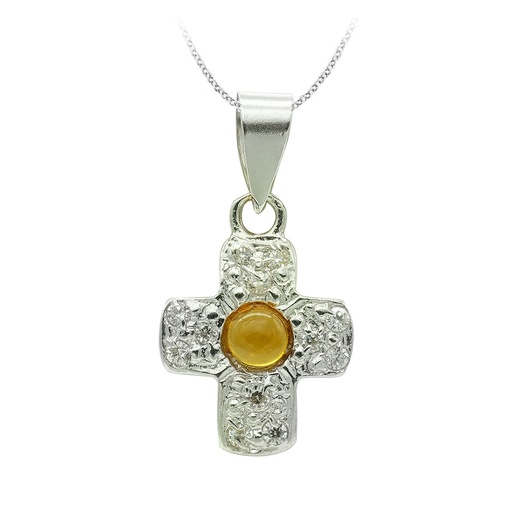 [P2852] 18K CRUZ ORO BLANCO CON CIRCONITA 14X10 MM