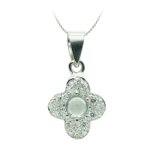 [P2854] 18K CRUZ ORO BLANCO CON CIRCONITAS 14X10 MM