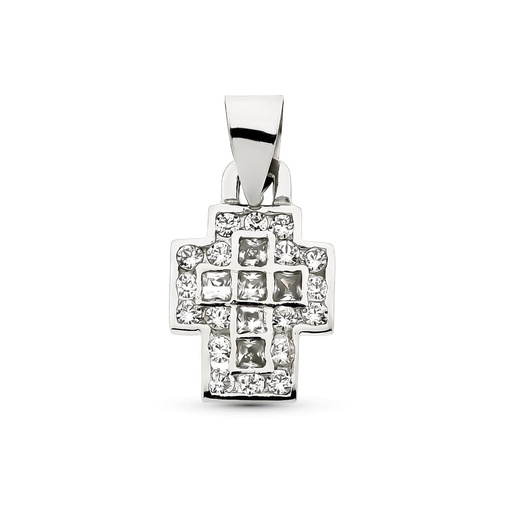 [P2862] 18K CRUZ ORO BLANCO CON 24CIRCONITAS 17X11 MM