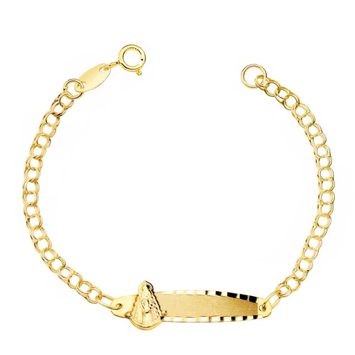 [P29000084] 18K ESCLAVA BEBE ORO AMARILLO HUNGARINA CHAPA VIRGEN ROCIO 24X5 MM 12 CM