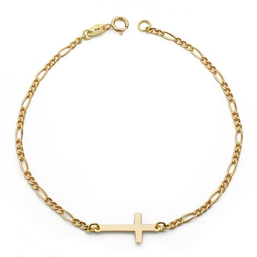 [P30000021] 18K PULSERA ORO AMARILLO CRUZ 17 MM LARGO 19CM ESLABON 3X1 1.8 MM
