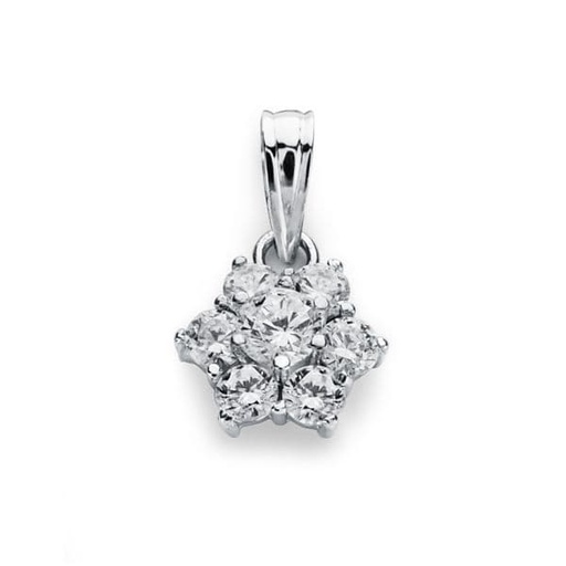[P3042-5] 18K COLGANTE ORO BLANCO CUAJO 7 CIRCONITAS 10X9 MM